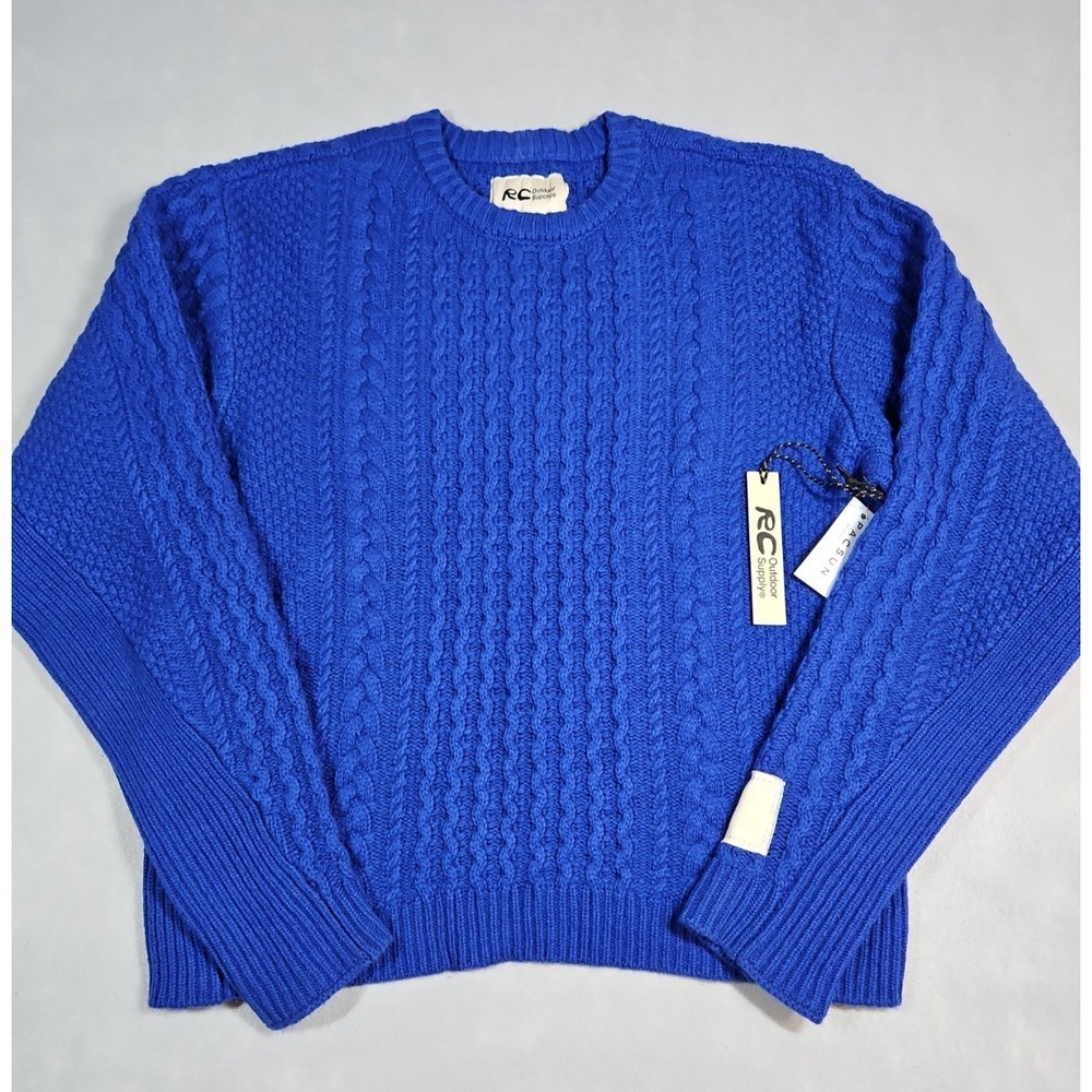 Reese Cooper Outdoor Supply Mens Blue Wool Blend Cable Knit Sweater Large NWT
